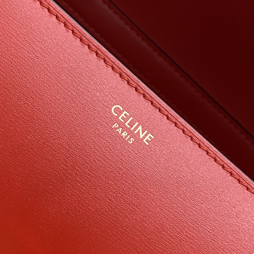 Celine Classic Box Shoulder Bag Handbag In Shiny Calfskin Orange Red 189173